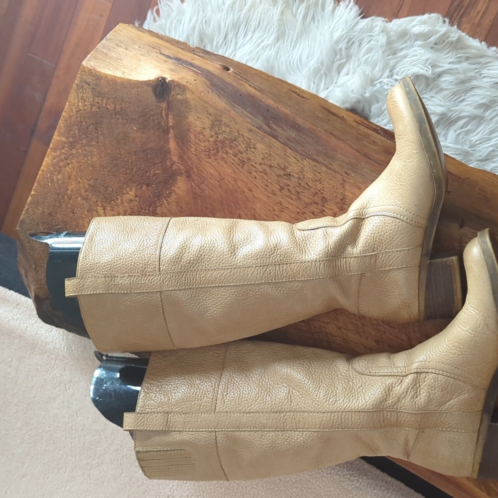 Lucky Brand Hybidcus Beige Pebbled Leather Tall Riding Boots - Picture 8 of 11